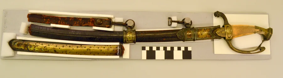 Espada e bainha de oficial de possível origem francesa que pertenceu a William L. Clay Hickman e foi usada na Guerra de 1812
