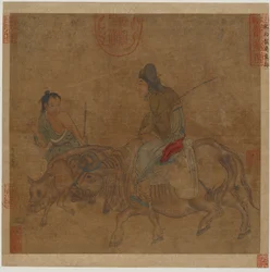 Velha em boi, com menino de rebanho e bezerro, Possivelmente dinastia Ming, 1368-1644.