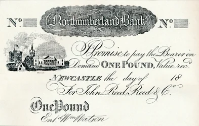 Nota de uma libra executada para o Northumberland Bank, c1820