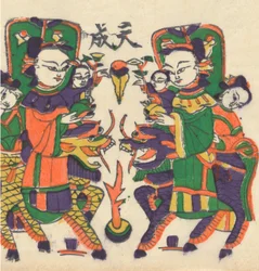 Cento e trinta e cinco xilogravuras incluindo imagens de Ano Novo nianh..., século XIX-XX.