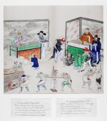 Um de um conjunto de pinturas dos Dez Tribunais do Inferno, dinastia Qing, China, c1800-1849