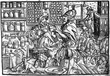 Operação na cabeça de um homem. De: O grande Wundarzney de Theophrastus Bombastus von Hohenheim, 1562