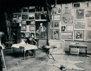 P. Roll em seu estúdio, c1897