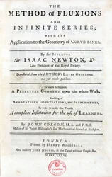 Página de Isaac Newton, "O método dos fluxos e séries infinitas" (1642-1727), publicado em Londres em 1736, incluindo as principais teorias que influenciaram a ciência em grande medida: o teorema binomial, as três leis universais do movimento e a