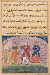 Página de Contos de um papagaio Tuti-nama: Décima oitava noite: O príncipe ..., c. 1560