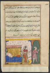 Página de Contos de um papagaio Tuti-nama: Oitava noite: O príncipe rejeita o amoroso, 1558-1560.