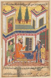 Página de Contos de um papagaio Tuti-nama: Quinquagésima noite: O mercador retorna ..., c. 1560