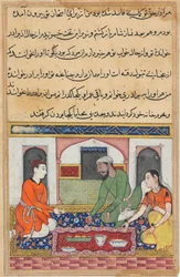 Página de Contos de um papagaio Tuti-nama: Quadragésima noite: Shahr-Arai e seu marido ..., c. 1560