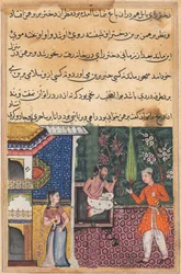 Página de Contos de um papagaio Tuti-nama: Trigésima quinta noite: O Brahman dá ..., c. 1560
