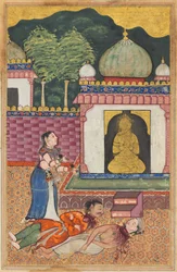 Página de Contos de um papagaio Tuti-nama: Trigésima quarta noite: A princesa descobre ..., c. 1560
