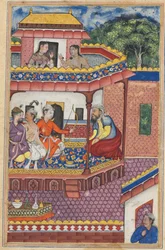 Página de Contos de um papagaio Tuti-nama: Trigésima quarta noite: Os três jovens ..., c. 1560
