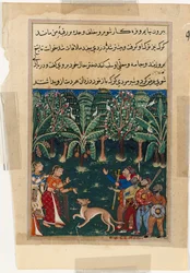Página de Contos de um papagaio Tuti-nama: Décima segunda noite: A filha dos comerciantes ..., c. 1560