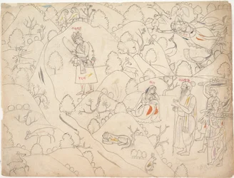 Página de uma História Dispersa do Ramayana de Rama, primeiro quarto do século XIX.