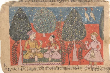 Página do Breviário de um Amante Disperso de Rasikapriya, ca. 1650.