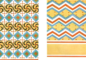 Tetos pintados no túmulo de Amenemheb em Tebas, Egito, 1928.