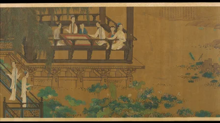 Senhoras do Palácio por uma Lagoa de Lótus, século XVIII.