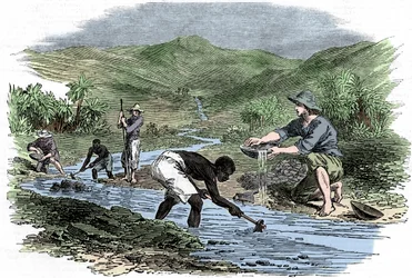 Garimpando ouro durante a corrida do ouro na Califórnia em 1849