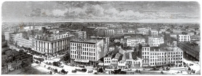 Panorama de Chicago do topo da prefeitura, EUA, 1871