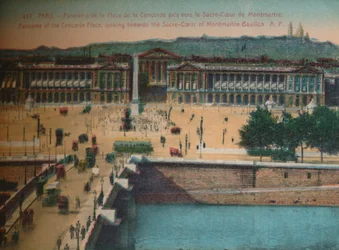 Panorama da Place de la Concorde, olhando para a Basílica de Sacré-Coeur, em Montmartre, Paris,
