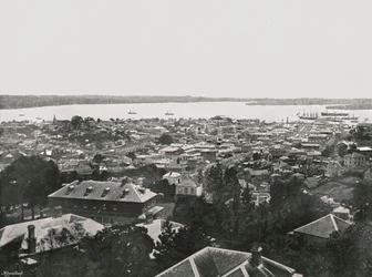 Vista panorâmica das colinas, Auckland, Nova Zelândia, 1895.