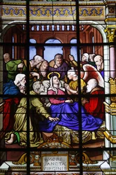 Paris, França vitral da Igreja de Saint Laurent: morte de Maria, Paris, França