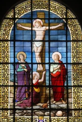 Paris, França vitral da igreja de São Roch: Cristo na cruz, Paris, França