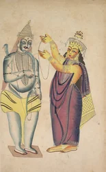 Parivati Colocando uma guirlanda de casamento em Shiva, 1800.