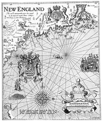 Parte do mapa do capitão John Smiths da Nova Inglaterra, século XVII c1880