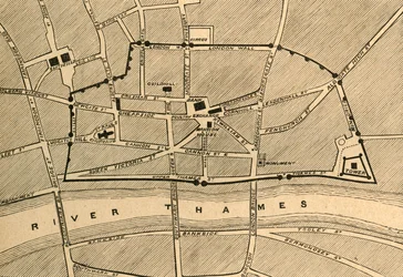 Parte de Londres moderna, mostrando a antiga muralha, 1897.