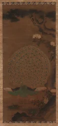 Pavão, peónias e pinheiro, período Edo, 1615-1868