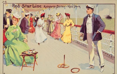 Peg quoits a bordo de um navio de passageiros da Red Star Line, 1907.