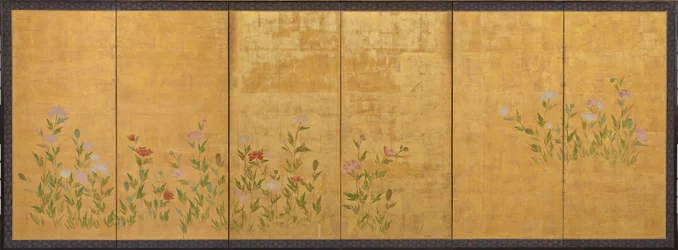 Papoilas rosa e vermelhas, período Edo, 1615-1868.