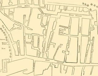 Plano de uma porção de Westminster entre 1734 e 1748 - Antes da construção da Great George Street