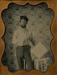 Estucador em chapéu de pele oleosa, 1850s-60s.
