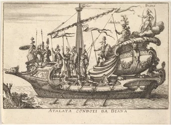 Ilustração 12: Atalanta liderada por Diana Atalata condoti da Diana, acompanhada por guerreiros carregando ..., 1664.