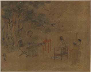 Tocando a cítara sob pinheiros, possivelmente dinastia Ming, 1368-1644.