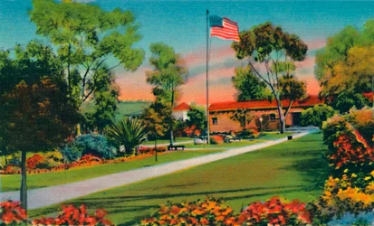 Praça onde a primeira bandeira americana na Califórnia foi erguida em 1846. San Diego, Califórnia, c194