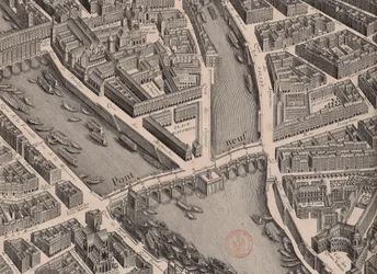 Ponte Neuf. Mapa de Paris, disse Turgot, 1739.