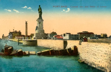 Port-Said - Vista geral e estátua de Lesseps, c1918-c1939.
