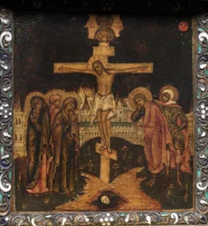Ícone Triptych Portátil: A Crucificação, 1600s.