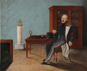 Retrato de Alexander Stepanovich Talyzin 1795-1858 em seu estúdio, década de 1820