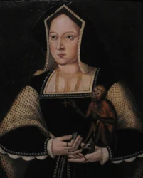 Retrato de Catarina de Aragão, com seu macaco de estimação Copiar Depois de Lucas Horenbout, ca 1530