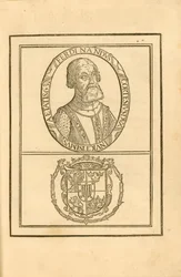 Retrato de Hernán Cortés 1485-1547 com seu brasão de armas, 1588.