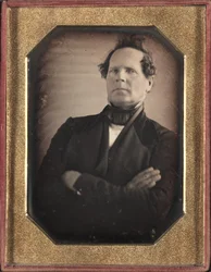 Retrato de homem, inclinando-se longe da câmera, final da década de 1840.