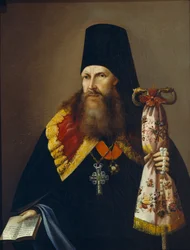 Retrato de Varlaam Denisov, arcebispo de Ural 1804-1873, meados do século XIX.
