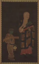 Retrato de Xuanzang Genjo com atendente, século XIV.