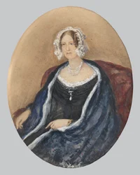 Retrato de uma senhora de chapéu branco e capa