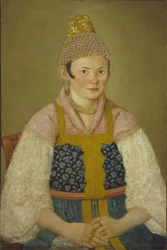 Retrato de uma mulher mercante em Kokoshnik Kabluchok