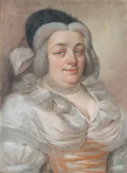 Retrato de um Zemianka em uma seda branca e um chapéu de malha com uma fita