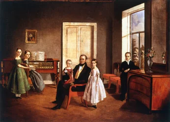 Retrato de uma família em um interior, russo, c1840